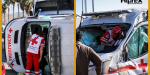 Ambulancia vuelca tras ser embestida por camión de transporte de personal; paramédicos resultan lesionados