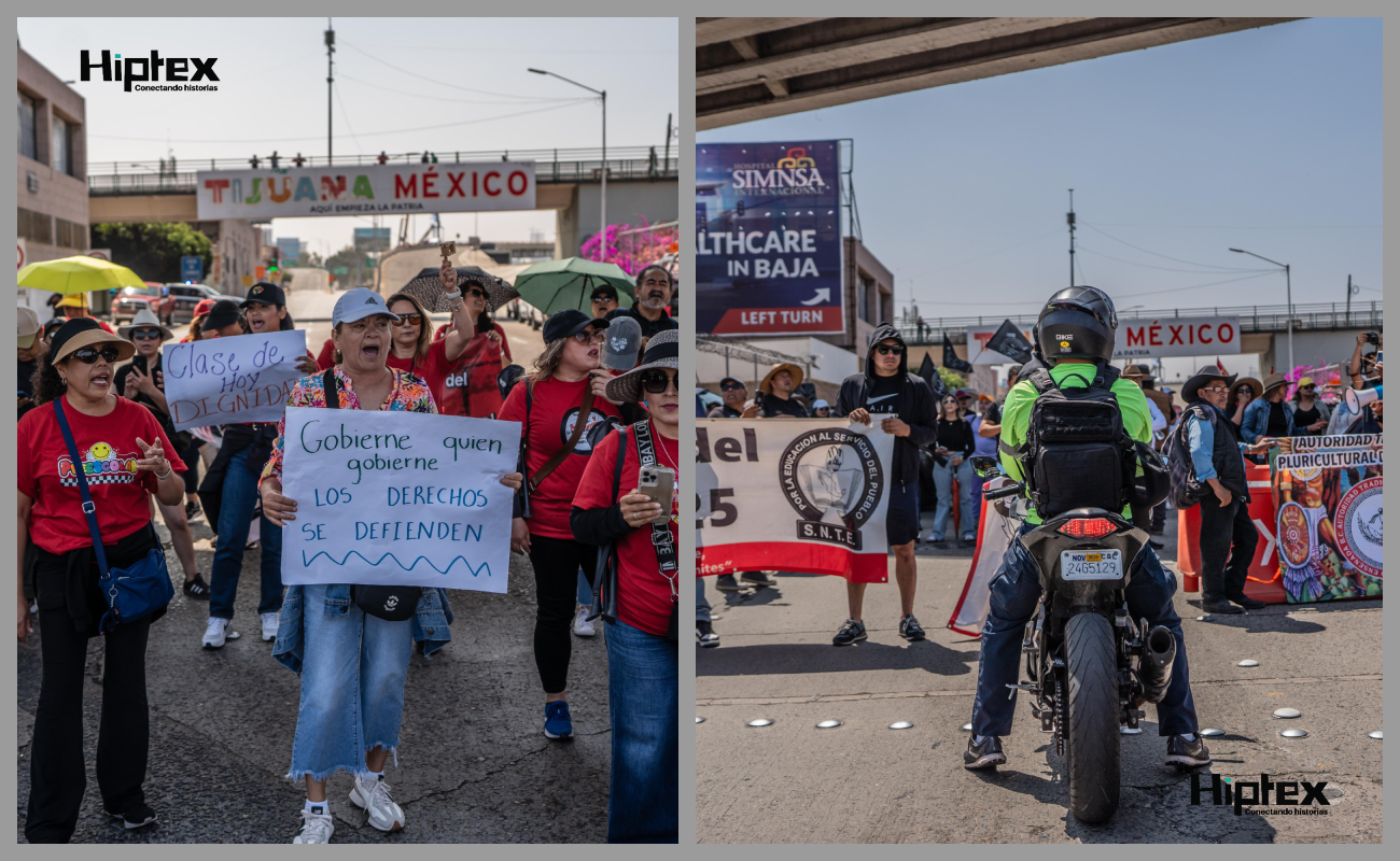 Maestros bloquean la salida a México de la Garita  El Chaparral