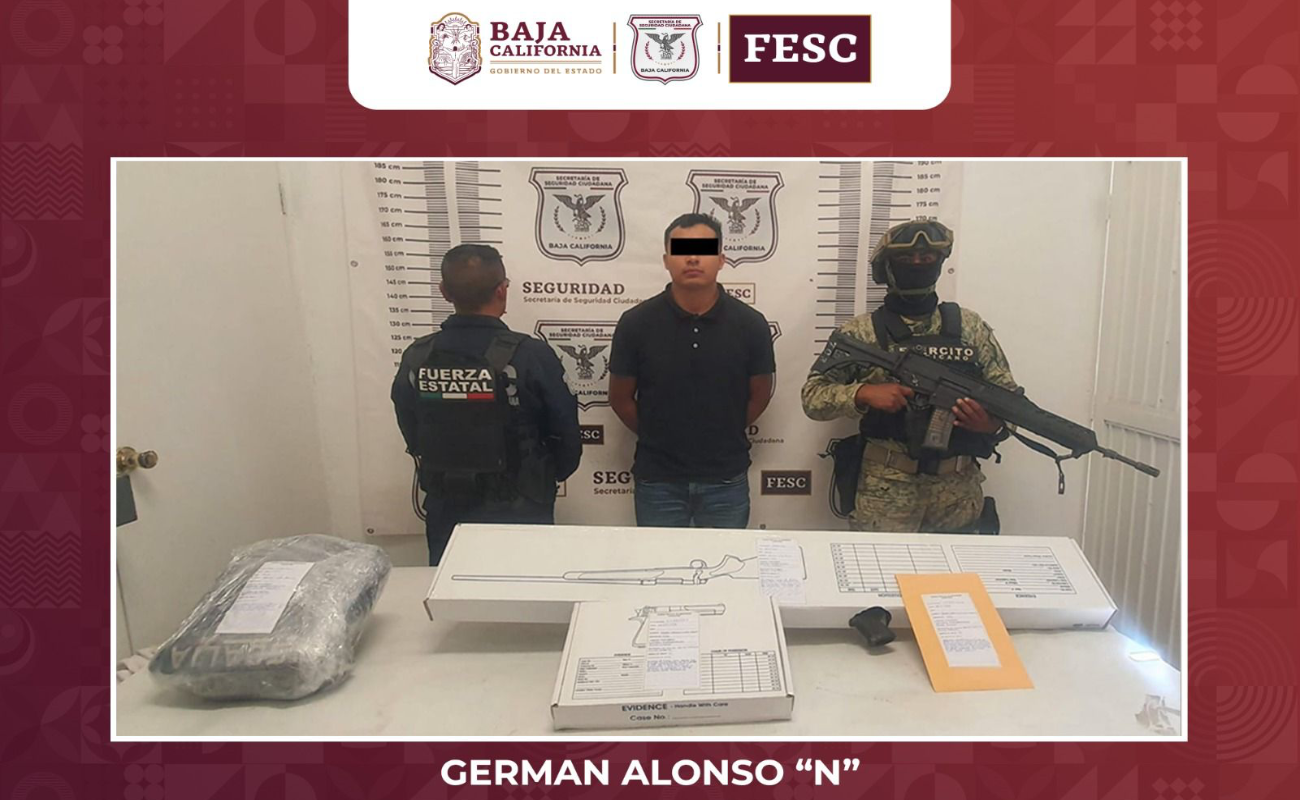 Confiscan FESC y SEDENA armas de fuego y recuperan auto con reporte de robo en el extranjero; hay un detenido