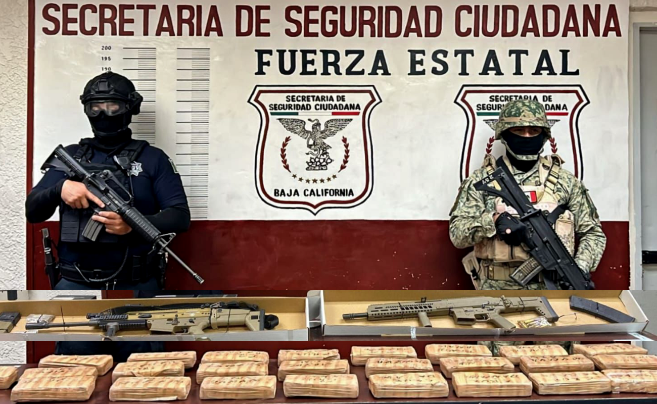 Hallan 26 kilos de cocaína y armas de fuego en predio del Valle de Mexicali