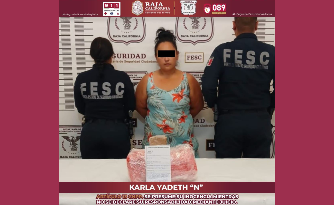 Detienen a mujer en posesión de 2 kilos de metanfetamina en Ensenada