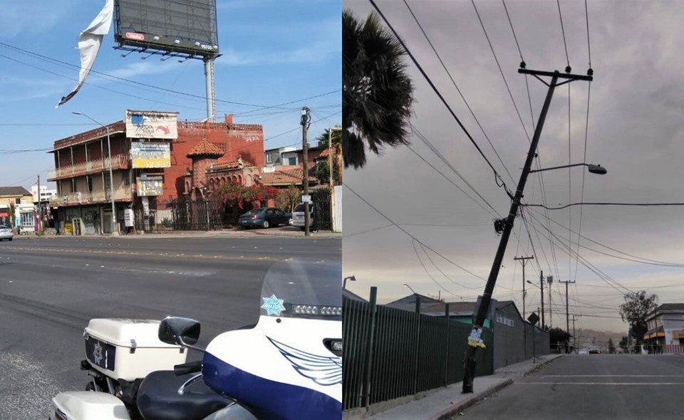 Reportan postes, árboles y espectaculares caídos en Tijuana por Santa Ana