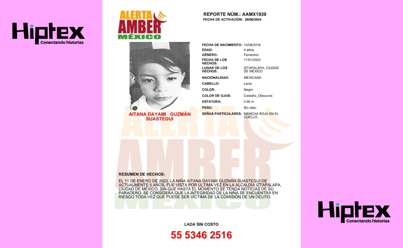 Activan Alerta Amber para localizar a la pequeña Aitana Dayami