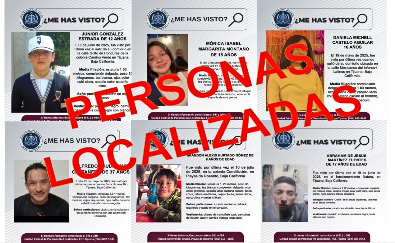 Localiza Fiscalía BC a seis personas con reporte de búsqueda en Tijuana