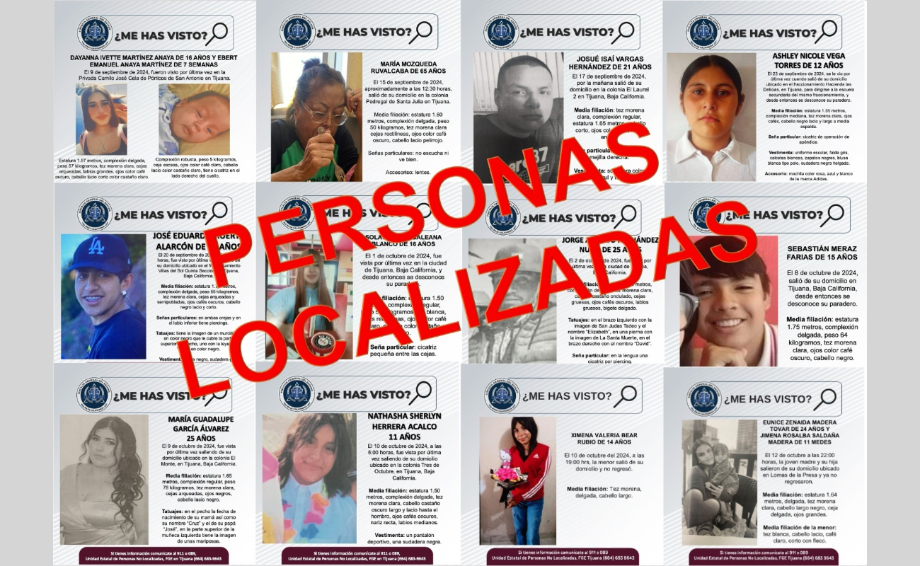 Localiza FGE a 14 personas reportadas como desaparecidas en Tijuana