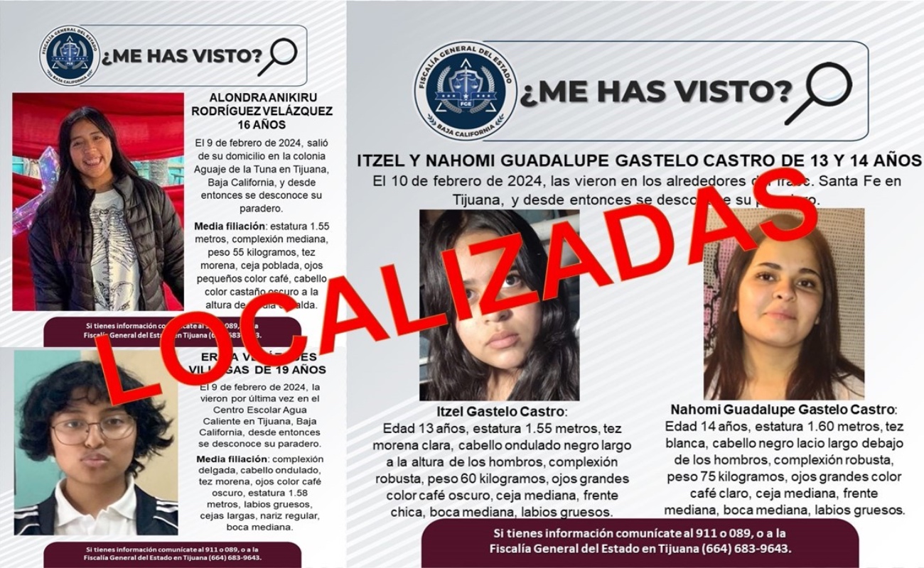 Localiza FGE a cuatro personas reportadas como desaparecidas