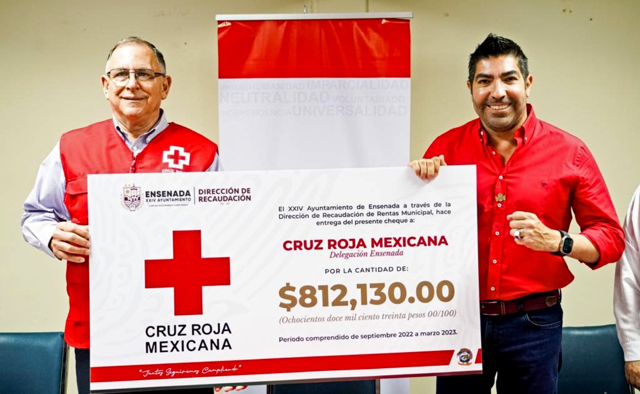 Entrega Gobierno de Ensenada más de 830 mil pesos a Cruz Roja de Ensenada