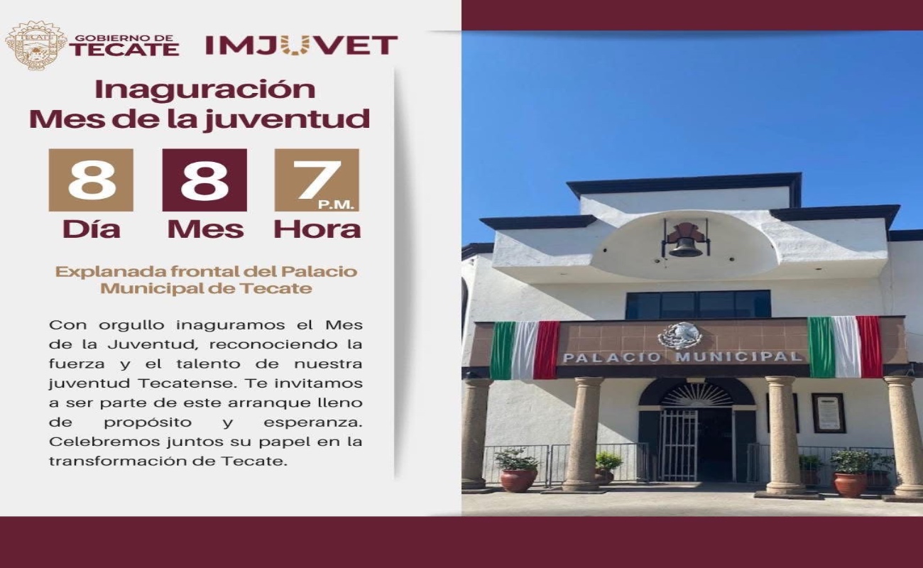 Gobierno de Tecate invita a la inauguración del Mes de la Juventud 2025