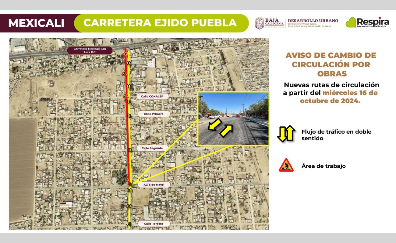 Realiza SIDURT cambios en la circulación en obra de carretera Ejido Puebla