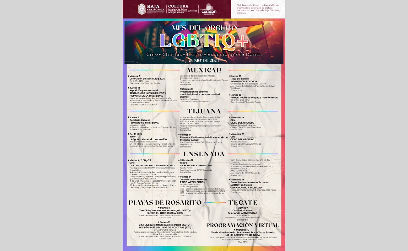 Anuncia Secretaría de Cultura eventos por el mes del orgullo LGBTIQ+