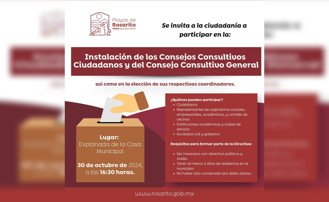 Invitan a rosaritenses a participar en Consejos Consultivos