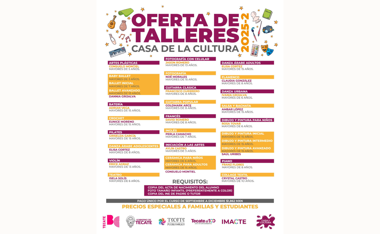 Abre Casa de la Cultura inscripciones para talleres artísticos y culturales