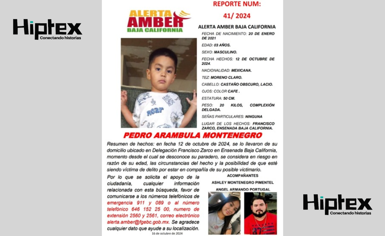 Activan Alerta Amber para el pequeño Pedro de 3 años de edad