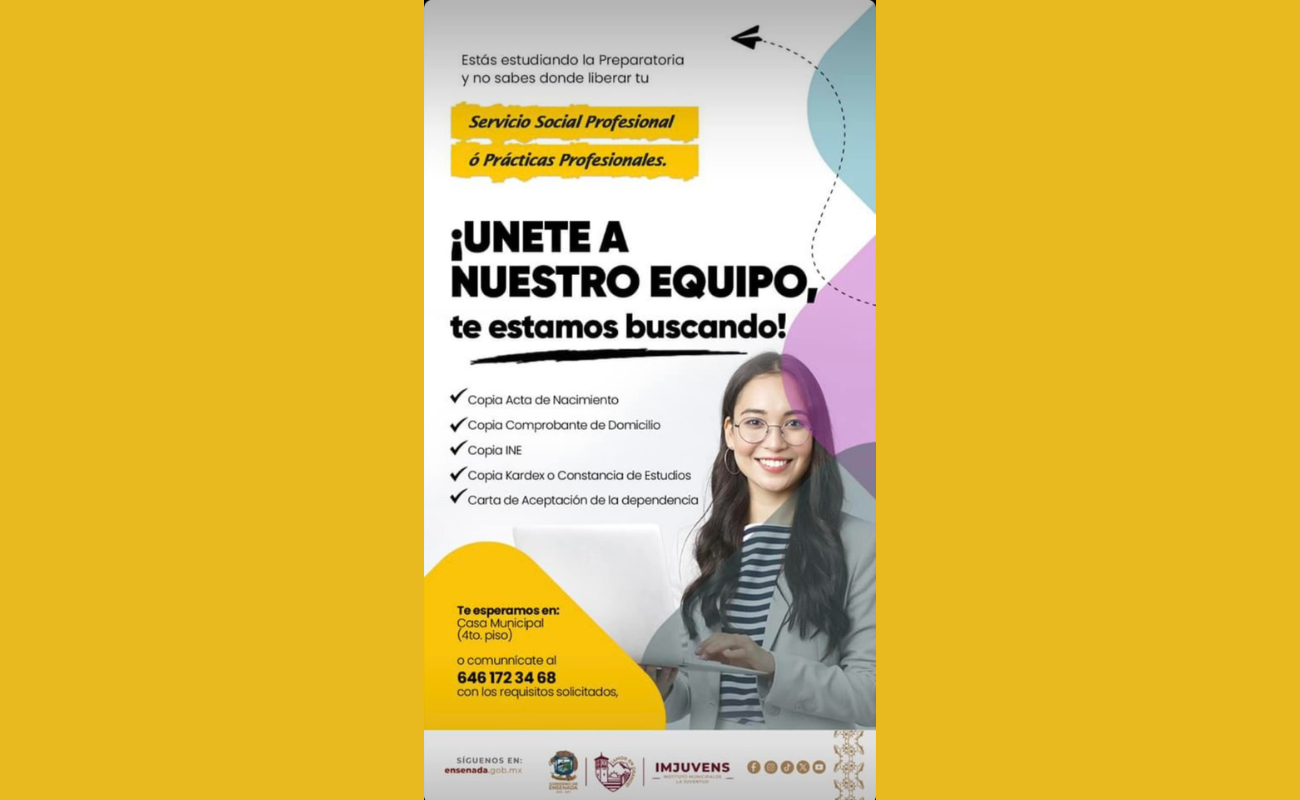 Convoca Gobierno de Ensenada a jóvenes a realizar su servicio social