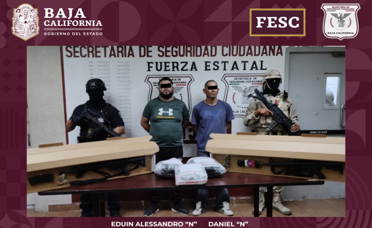Incautan FESC y SEDENA armas de fuego, equipo táctico y droga; hay dos detenidos