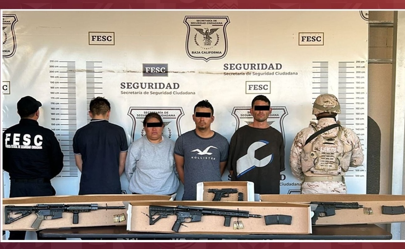 Decomisan FESC y SEDENA armas de fuego en Tecate; hay tres adultos detenidos y un adolescente