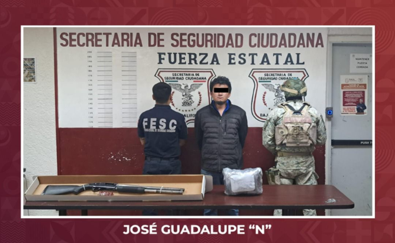 Sorprende Fuerza Estatal y Defensa a presunto narcomenudista en Mexicali; traía una escopeta