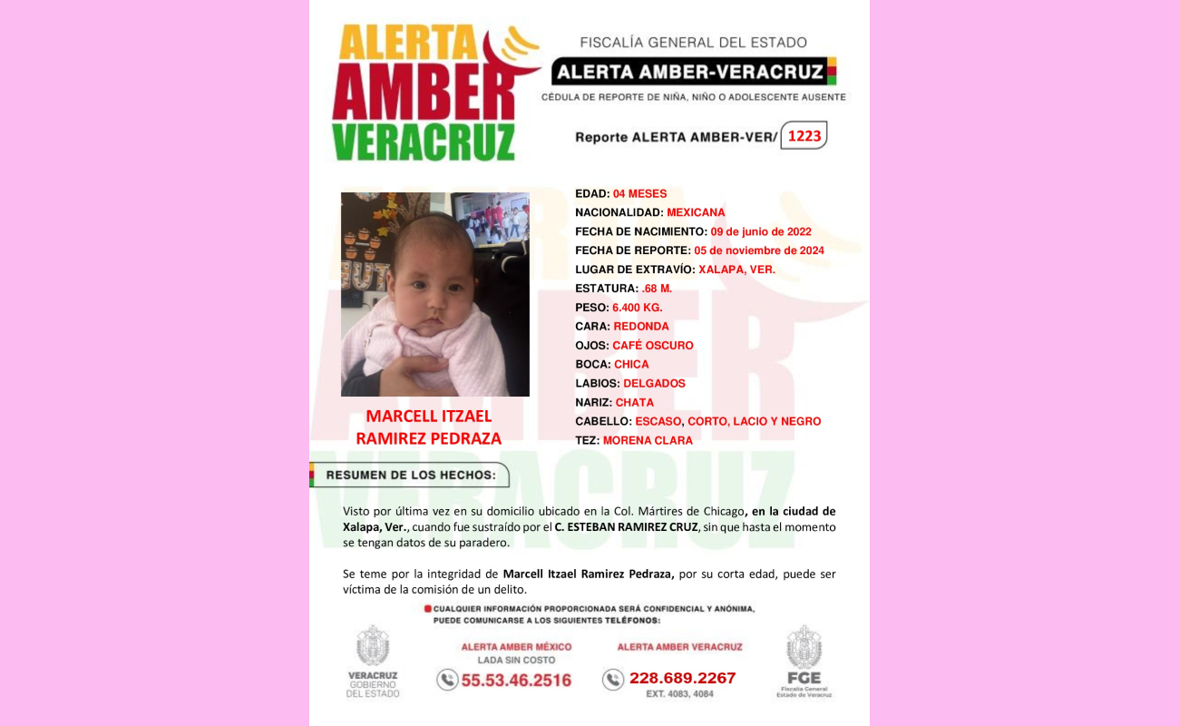 Activan Alerta Amber para localizar a la bebé Marcell Itzael de 4 meses de nacida