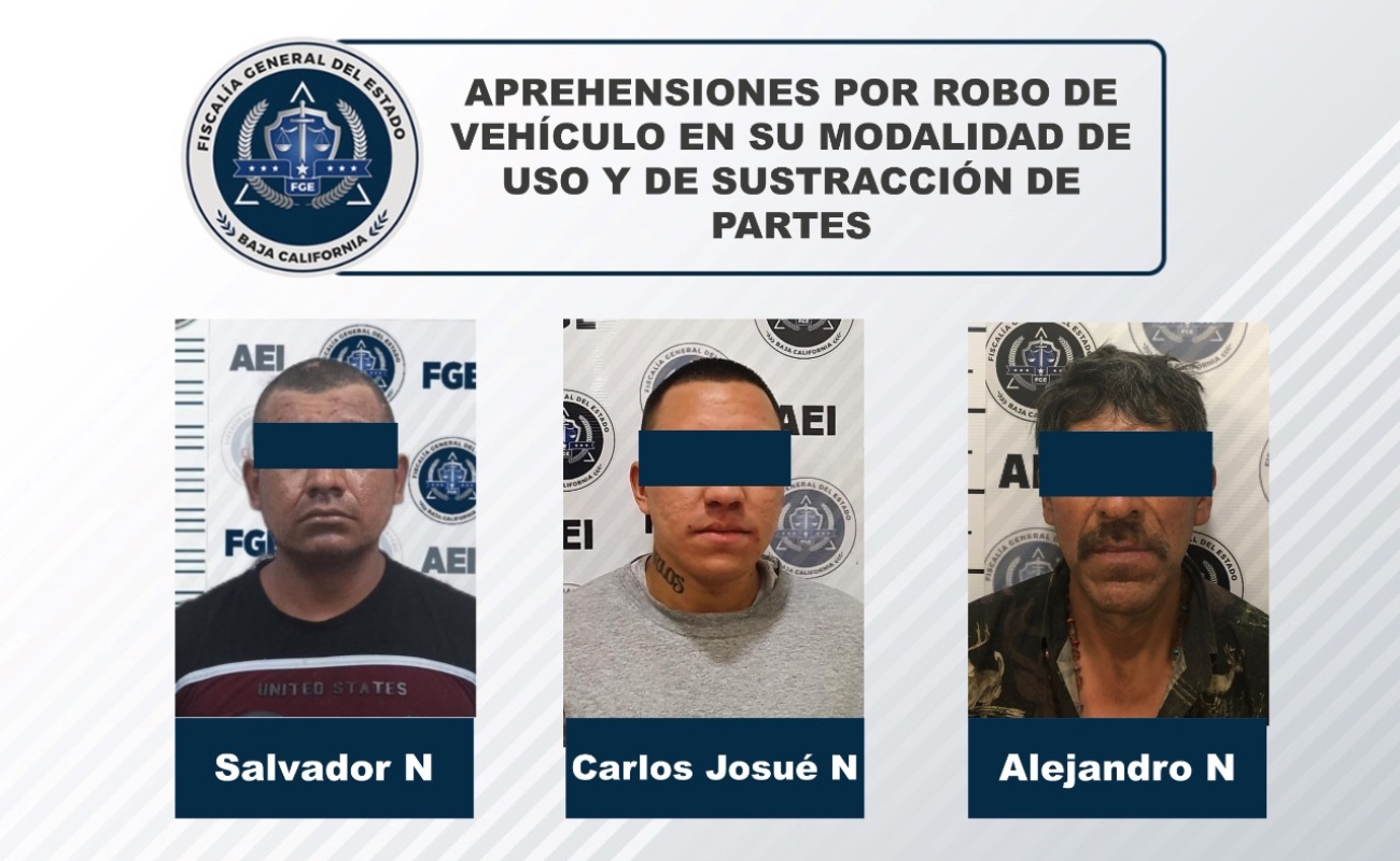 Capturan a tres sujetos con órdenes de aprehensión por delitos relacionados con robo de vehículos