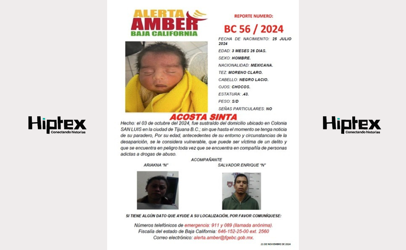 Activan Alerta Amber para localizar a bebé de tres meses de nacido