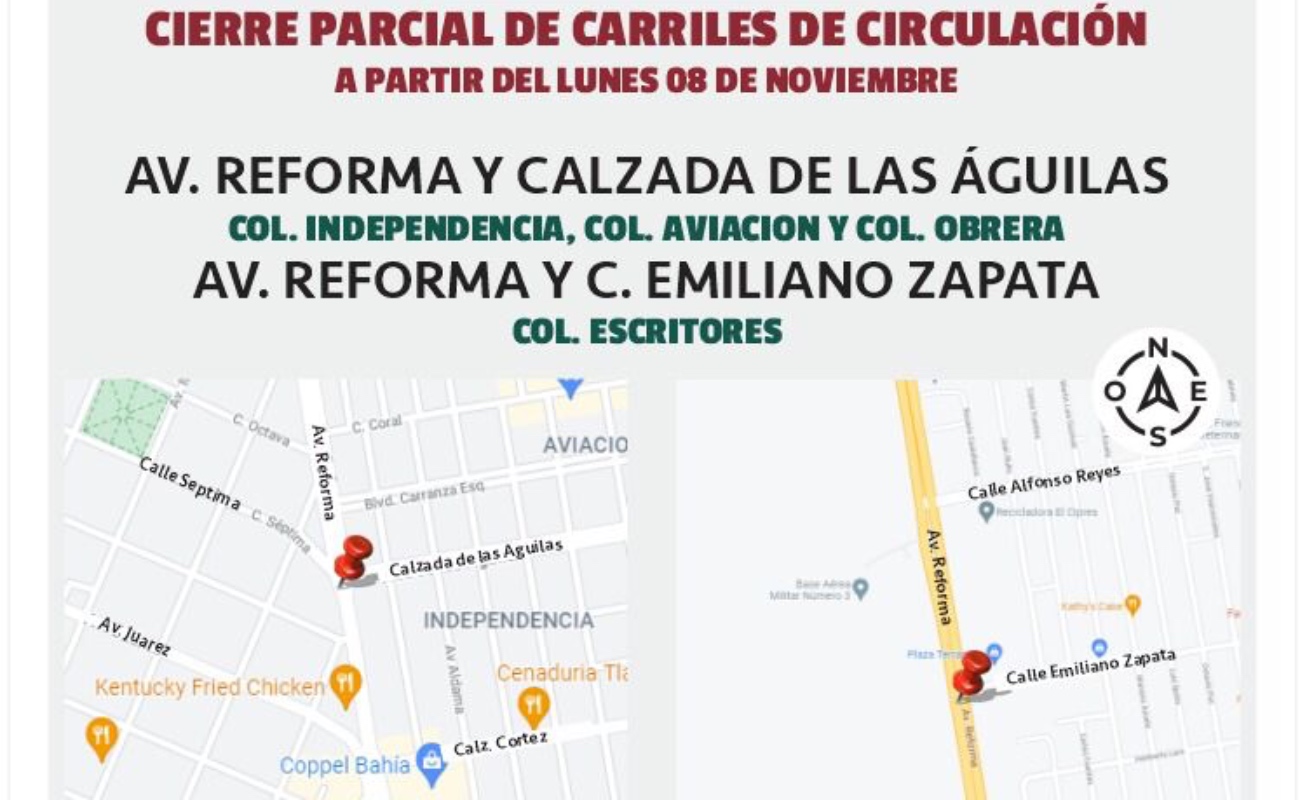 Habrá cierre parcial de circulación en la avenida Reforma