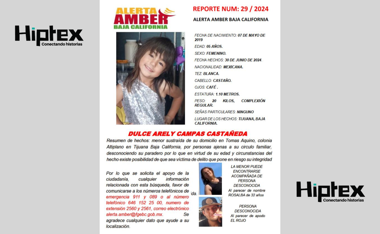 Activan Alerta Amber para Dulce Arely de cinco años de edad