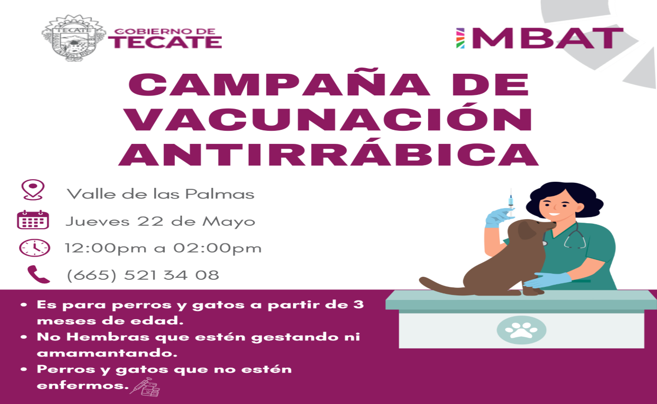 Realizarán en Valle de Las Palmas Campaña de Vacunación Antirrábica
