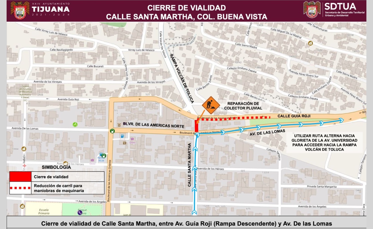 Habrá cierre de vialidad por reparación de colector pluvial en calle Santa Martha