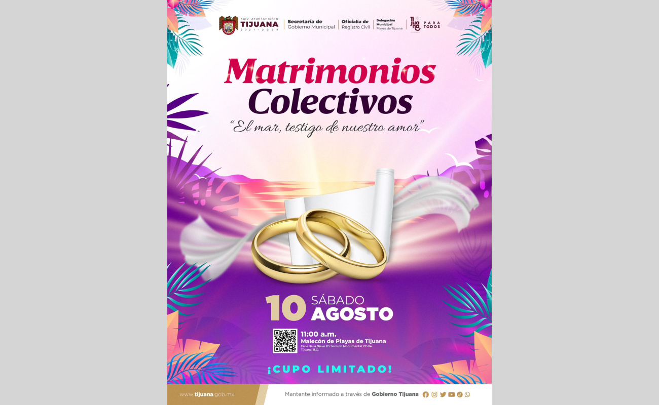 Invita Ayuntamiento a formar parte de los matrimonios colectivos en Playas de Tijuana