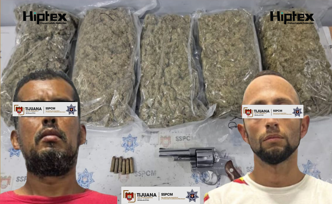 Capturan a dos sujetos armados en posesión de dos kilos de mota