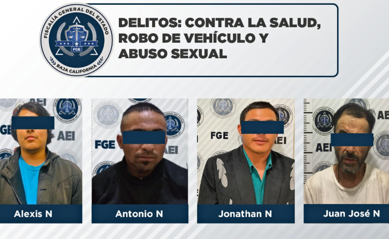 Capturan a cuatro prófugos de la justicia buscados por abuso sexual, robo y narcomenudeo