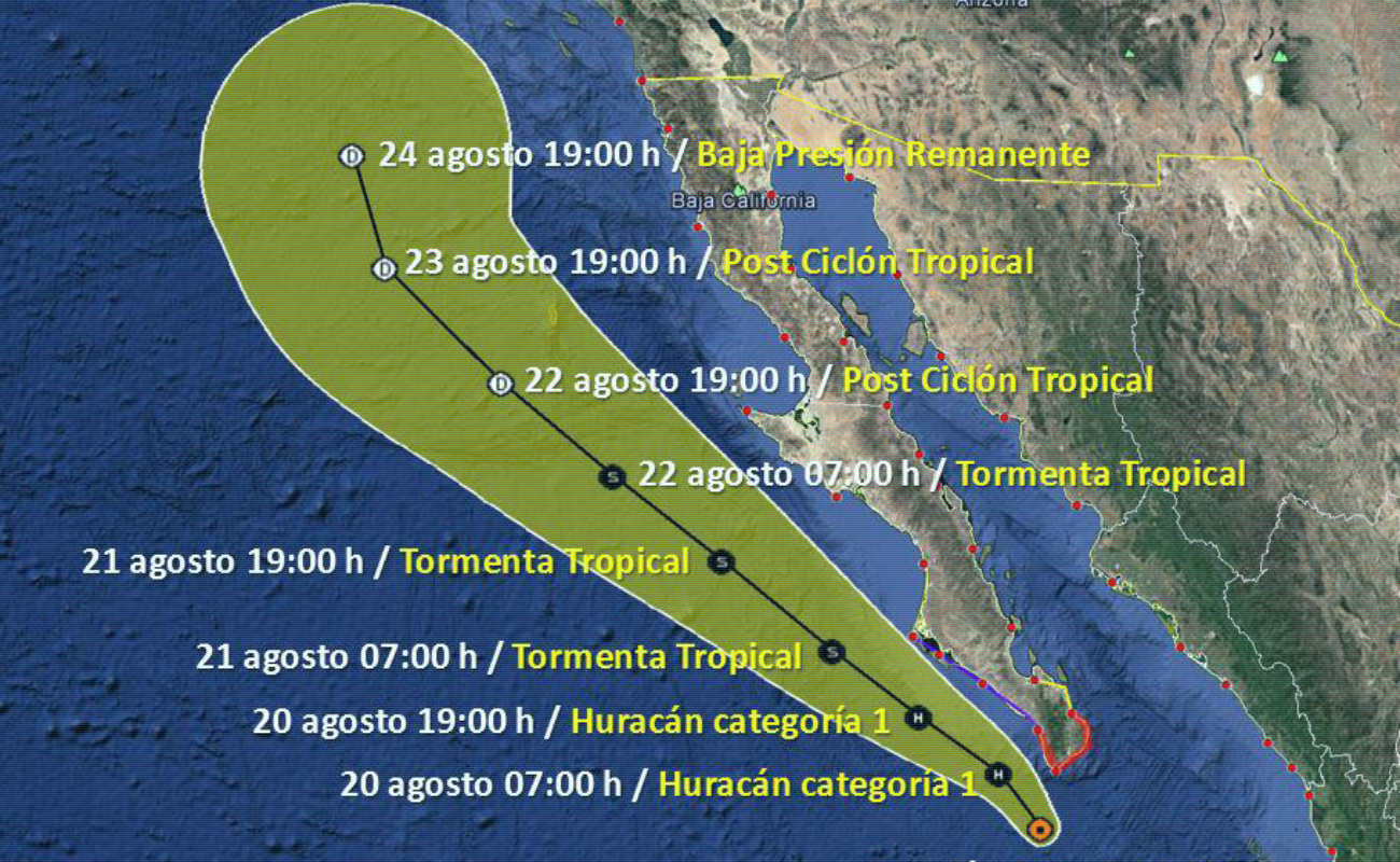 Por tormenta tropical Genevieve, decretan Alerta Verde en Baja California