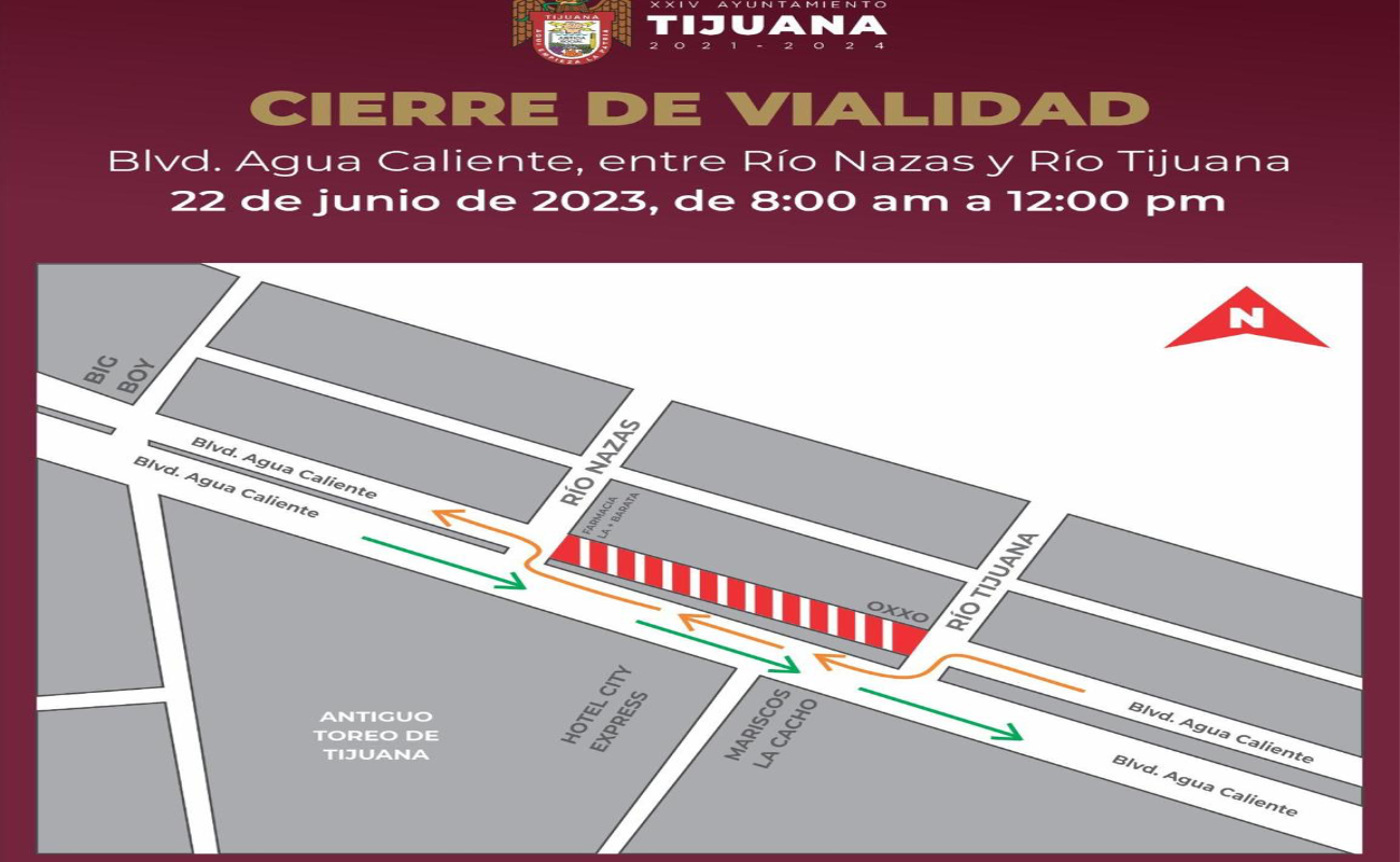 Cerrará Ayuntamiento tramo del bulevar Agua Caliente por ceremonia cívica