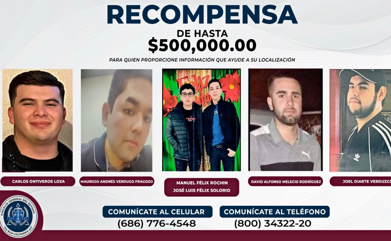 Ofrecen hasta 500 mil pesos de recompensa para localizar a jóvenes desaparecidos en Mexicali