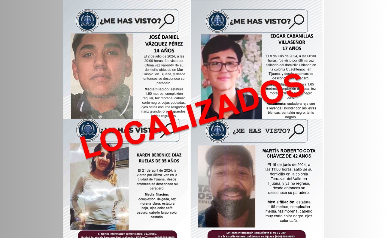 FGE localiza a cuatro personas reportadas como no localizadas en Tijuana