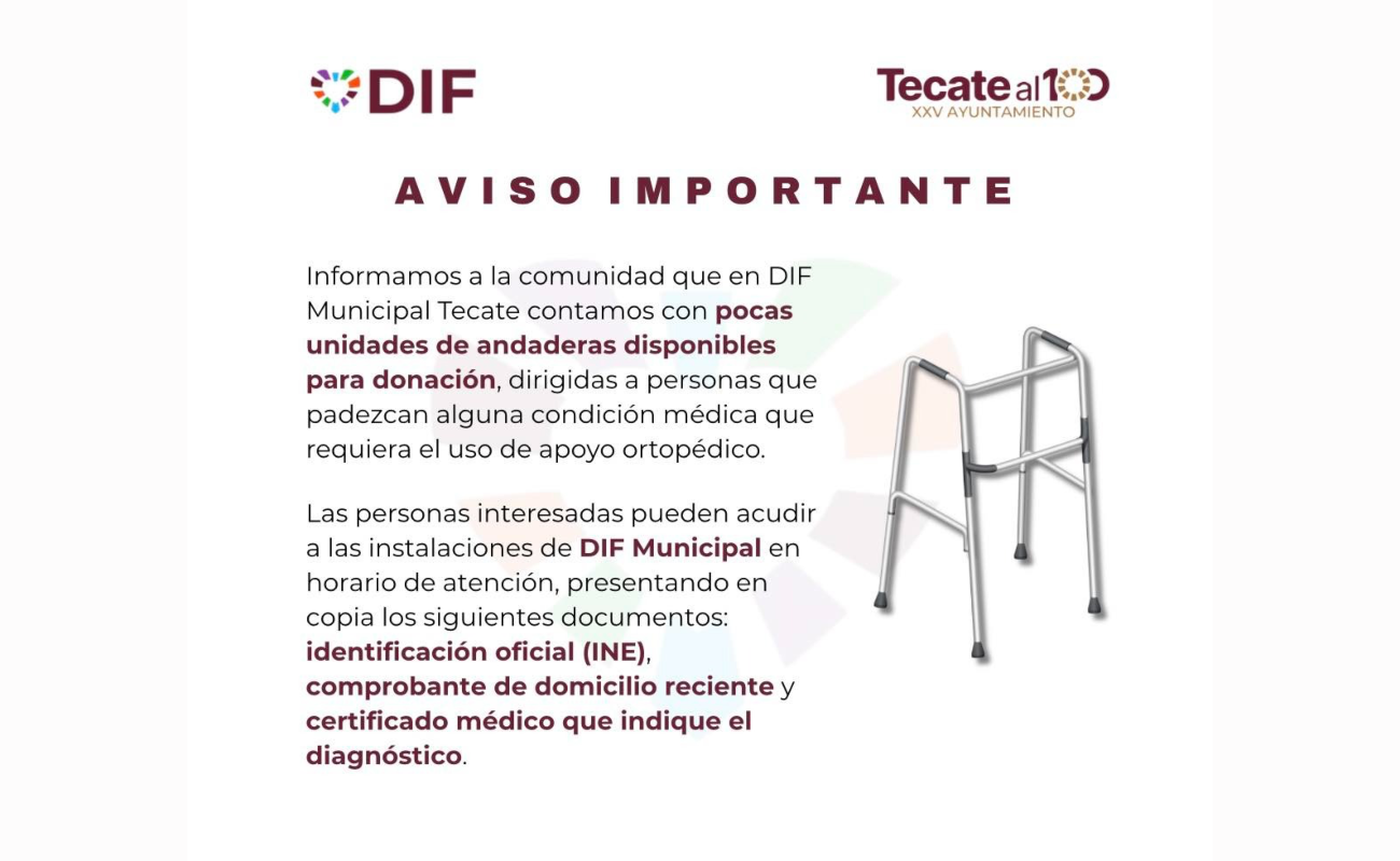 Tiene DIF Tecate disponibilidad de apoyos ortopédicos para la comunidad