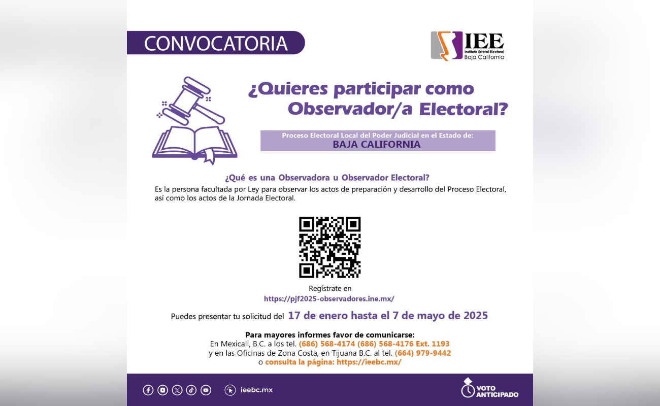 Reitera IEEBC invitación para participar como observador electoral