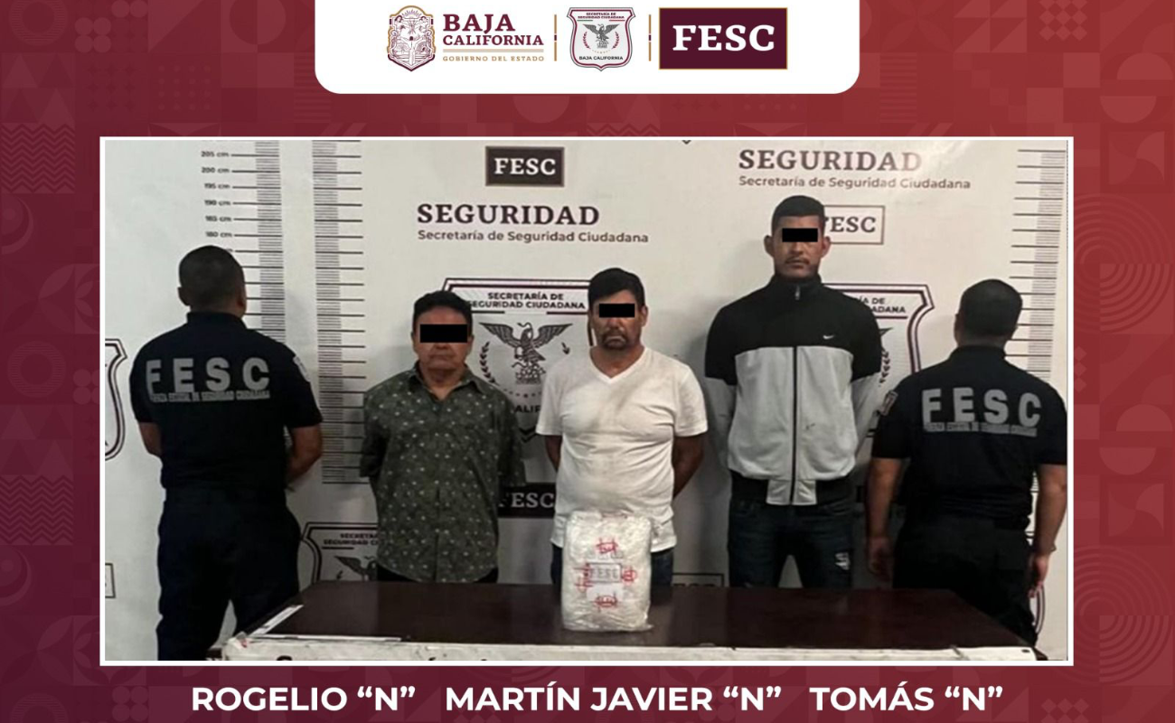 Captura Fuerza Estatal a tres sujetos con 2.6 kilos de metanfetamina