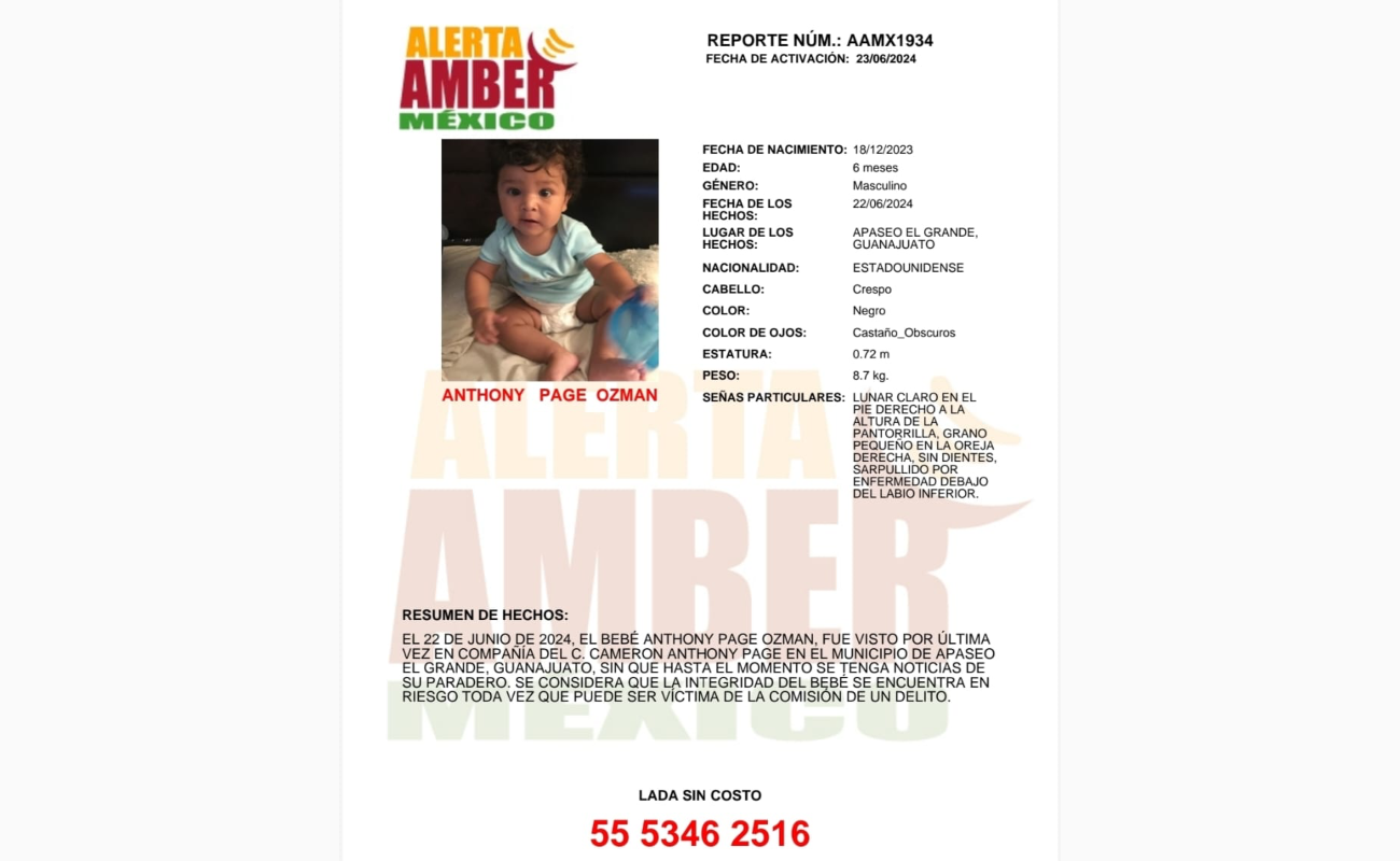 Activan Alerta Amber para bebé de Guanajuato