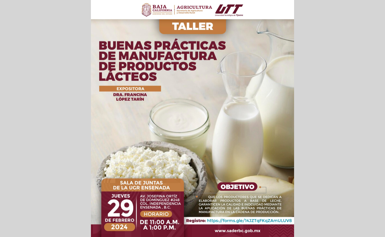 Invita SADERBC a taller sobre buenas prácticas en el manejo de productos lácteos