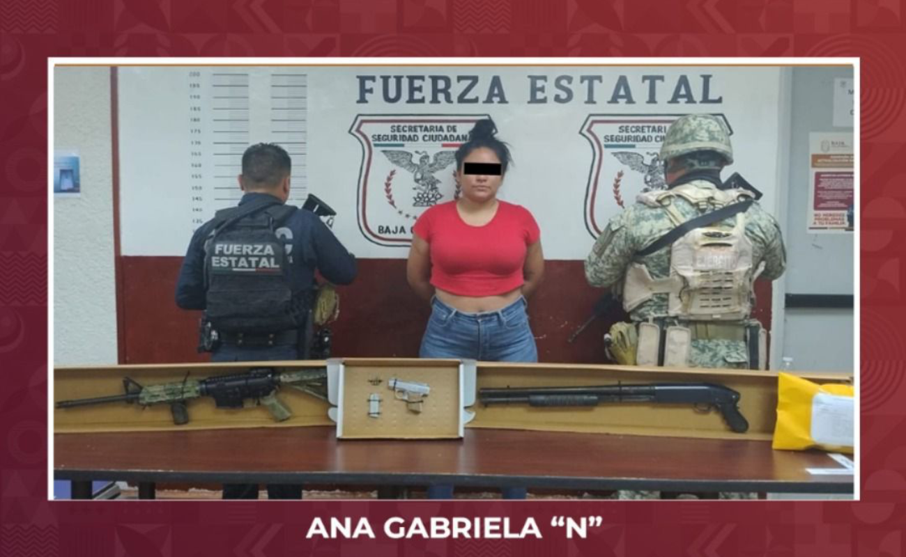 Detienen FESC y SEDENA a mujer en posesión de armas, granada y droga