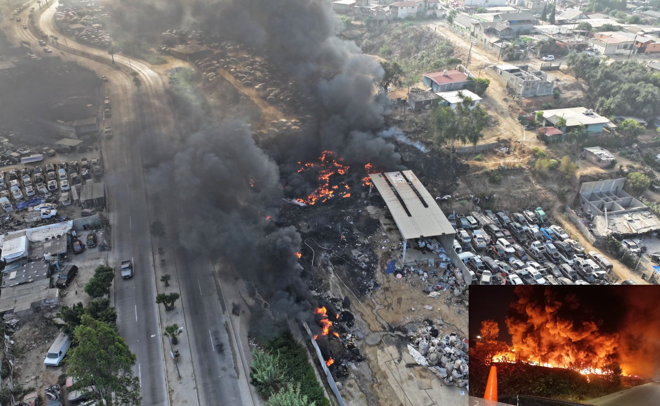 Combaten incendio en recicladora de Ensenada; exhortan a evitar actividades al aire libre