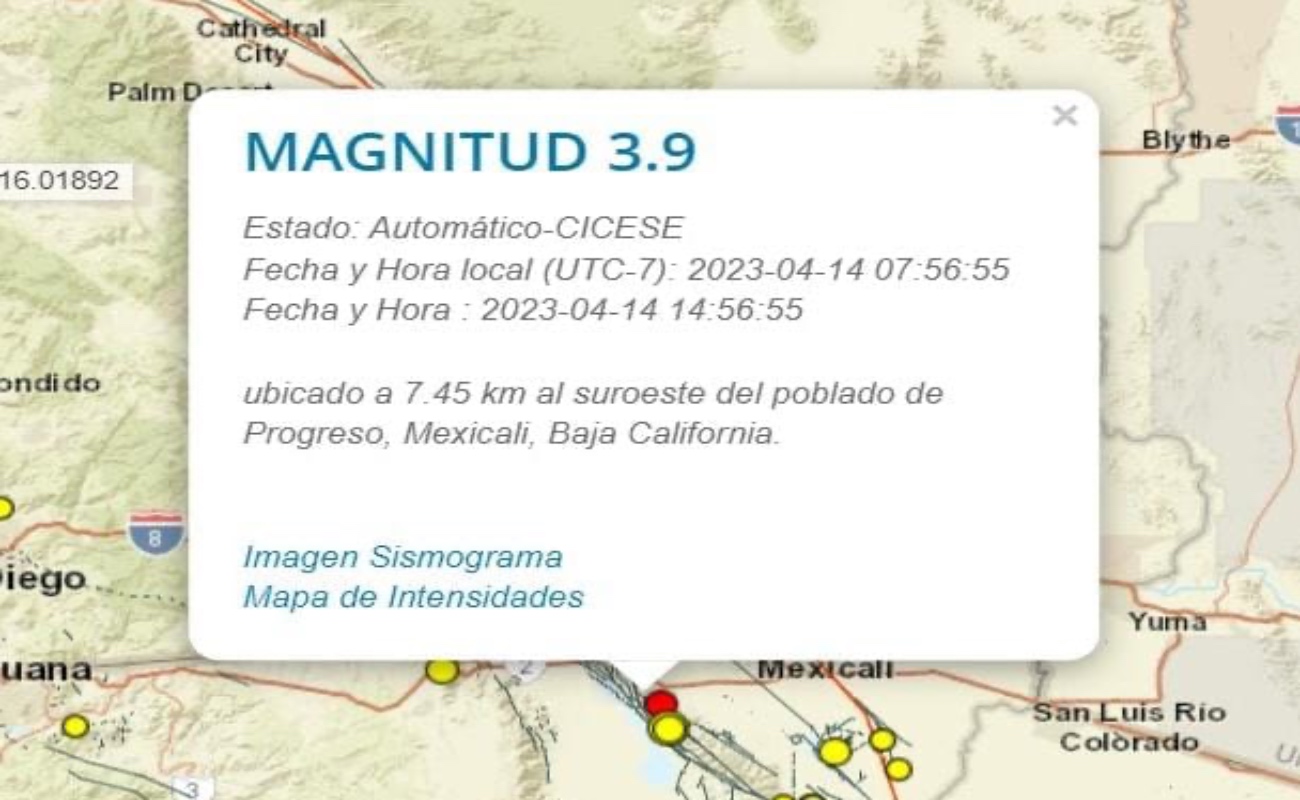 Reporta Protección Civil BC sismo magnitud 3.9 con percepción en Mexicali