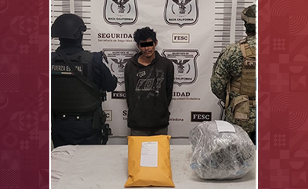 Detiene FESC a sujeto en poder de casi tres kilos de marihuana en Ojos Negros