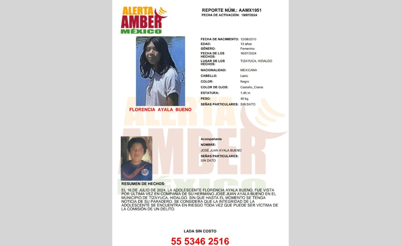 Activan Alerta Amber para localizar a los hermanos Florencia y José Juan