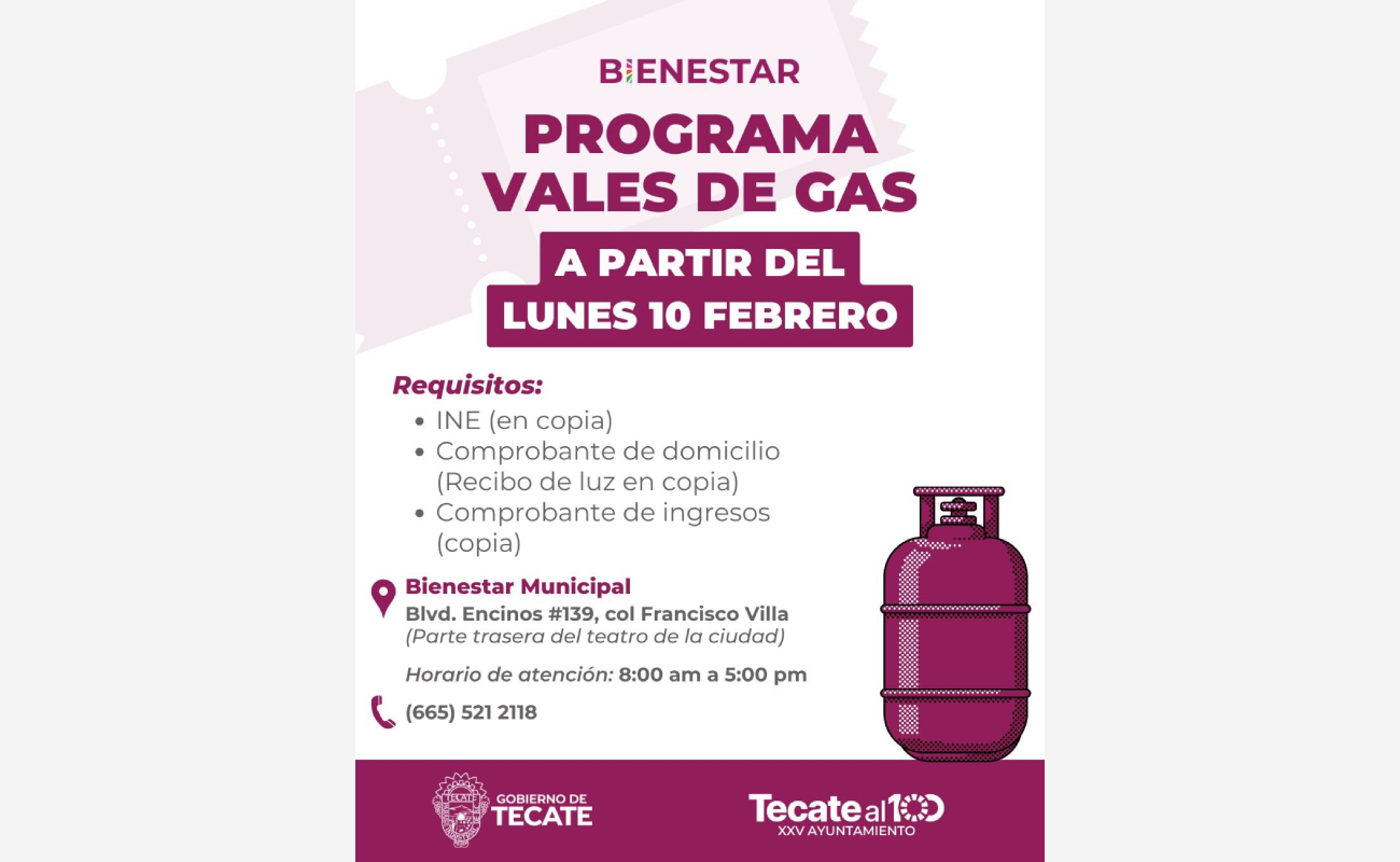 Lanza gobierno de Tecate programa de apoyo con vales de gas