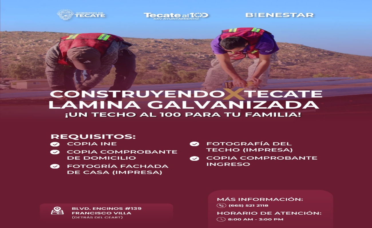 Lanza Gobierno de Tecate programa de Lámina Galvanizada