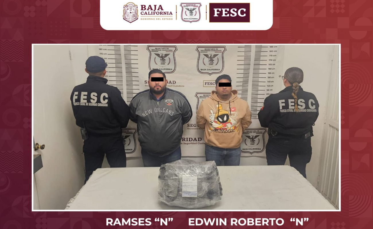 Asegura Fuerza Estatal a dos presuntos delincuentes en poder de once kilos de metanfetamina