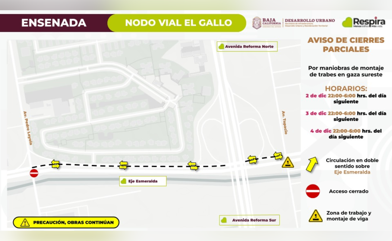 Anuncia SIDURT montaje de trabes en gaza Sureste de Nodo Vial El Gallo