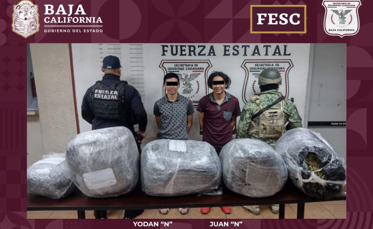 Aseguran Fuerza Estatal y SEDENA 45 kilos de marihuana en Mexicali; hay dos detenidos